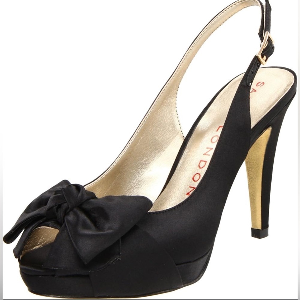Sacha London Black Suede Leather Peep‎ Toe Slingback Heels Bow Size 6 Evening